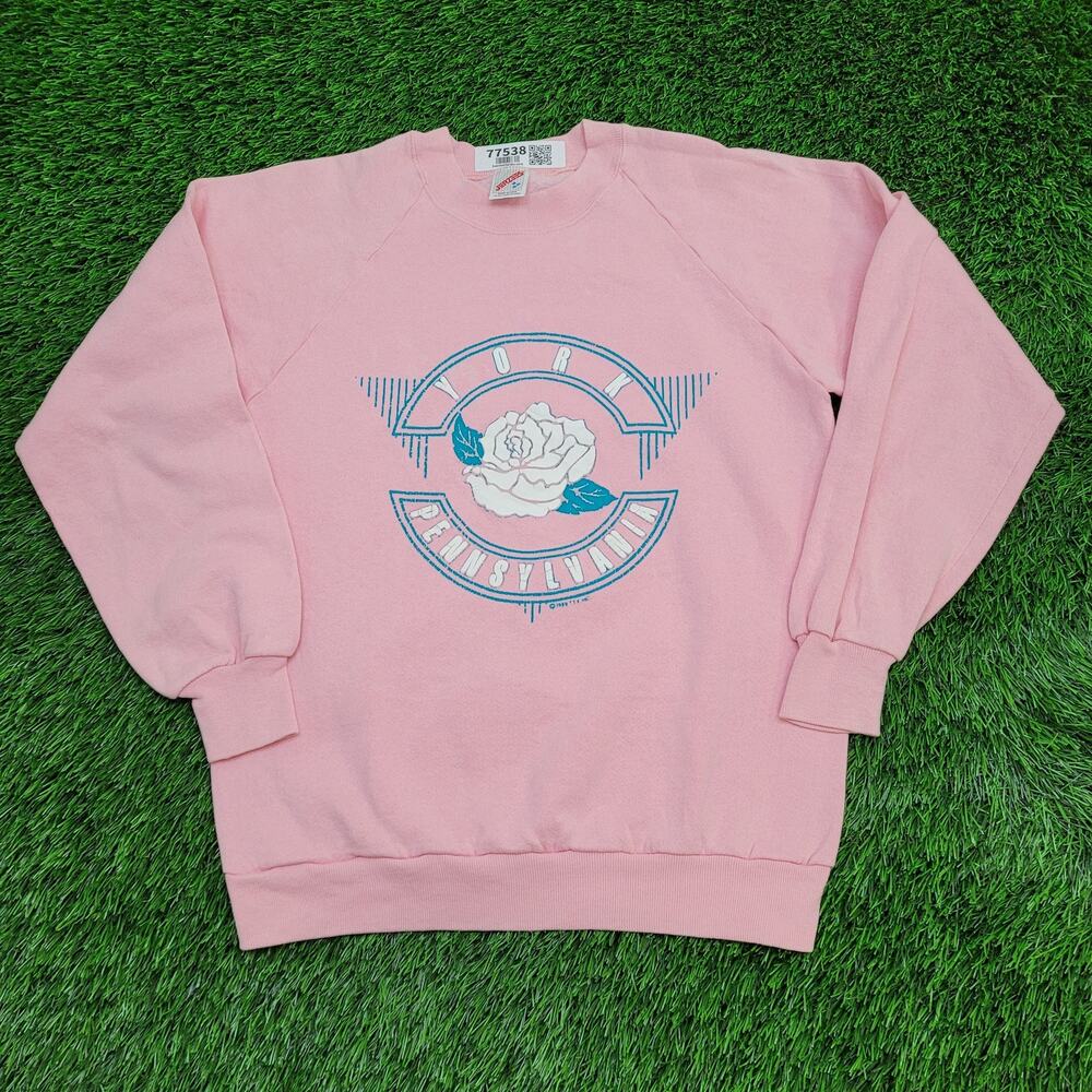 VTG 1989 York Pennsylvania Jerzees Raglan Sweatshirt Womens M Rose USA